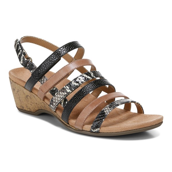 Vionic Sandals Ireland - Tess Wedge Sandal Black Brown - Womens Shoes Discount | WFKGT-0287